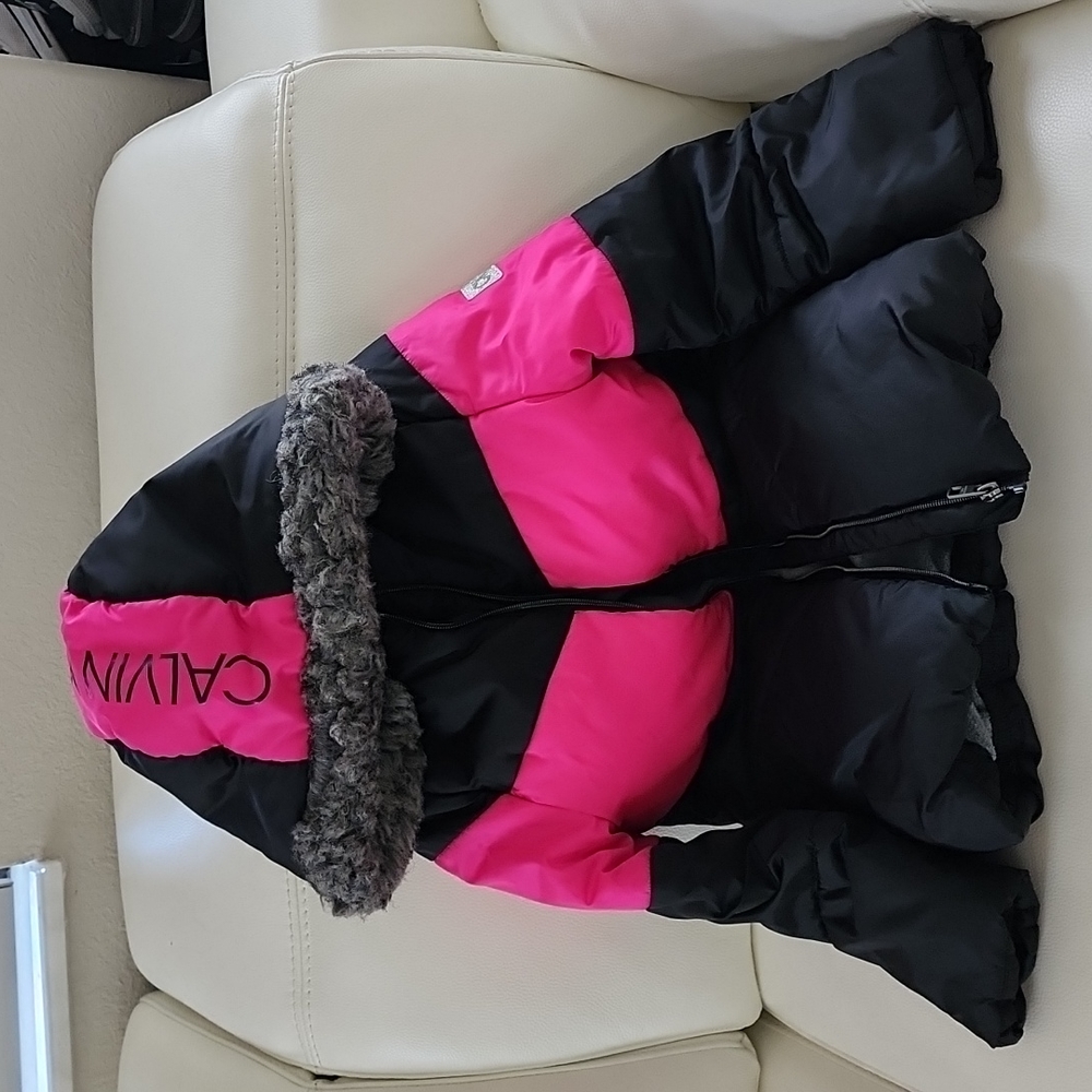 cold jacket for girls, size 7  ,pink and black